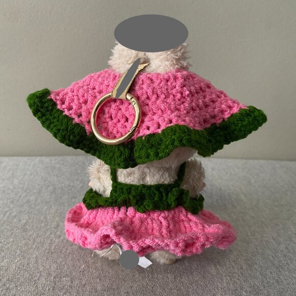 Handmade Crochet Spring Summer Pink Green Outfit for 17cm Plush Doll 2-Piece Set - Picture 3 of 7